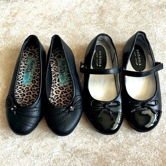 Brand New Set of 2 Pairs of Black Flats Toddler Girls Mary Jane Slip On Shoes - Picture 2 of 14